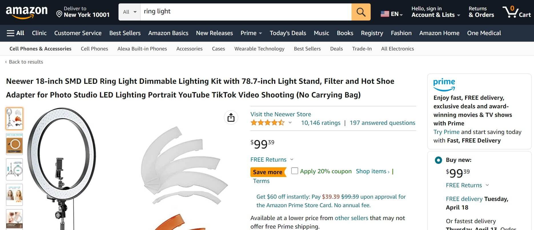 ring light on amazon